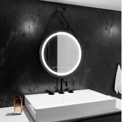 Oglinda LED Rotunda, 50cm, Celeste Majeste Noir Eleve MotionGlow Marcello, Sistem Dezaburire, Ceas &amp;amp; Termometru, Dimabila ModernLight Concept foto