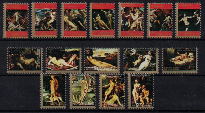 AJMAN 1973 - Picturi, nuduri / serie completa MNH [format mic]