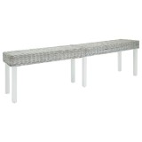VidaXL Bancă alb 160x35x45 cm, ratan kubu natural și lemn masiv mahon