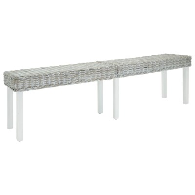 vidaXL Bancă alb 160x35x45 cm, ratan kubu natural și lemn masiv mahon 344877 foto