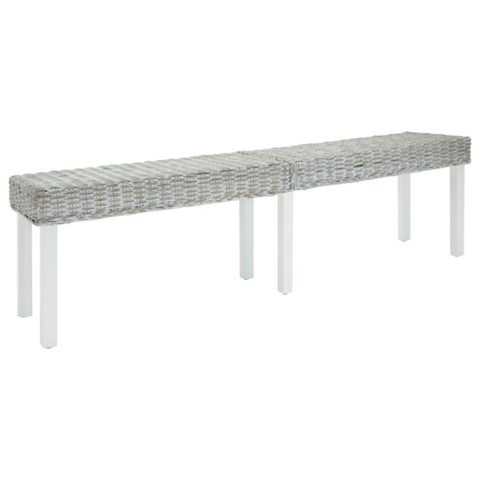 vidaXL Bancă alb 160x35x45 cm, ratan kubu natural și lemn masiv mahon 344877