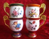 SET CESTI / CANI CAFEA PORTELAN VIENA AUSTRIA CU DECOR FLORAL EDITIE ANIVERSARA ACADEMIA DE ARTE FINE