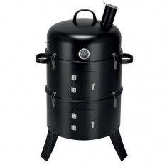 Gratar gradina, grill rotund, cu capac, 3 etaje, 44x78 cm, Smoker foto