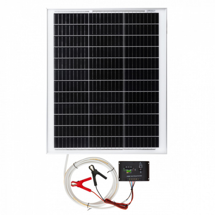 Panou solar monocristalin 50&nbsp;W, cu regulator de &icirc;ncărcare