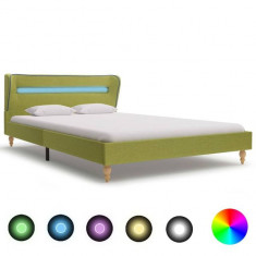 Cadru de pat cu LED-uri, verde, 140 x 200 cm, material textil foto