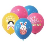 Baloane de Paste cu Iepurasi, 30 cm, 10 buc, Galben, Albastru si Roz, CMCLASS