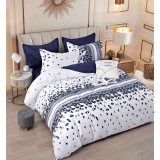 Lenjerie pat dublu,bumbac finet,6 piese cu elastic,alba cu triunghiuri-A593