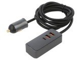 Alimentator auto USB A x3 și USB C, gri, Baseus