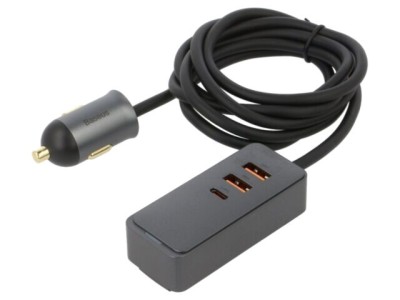 Alimentator auto USB A x3 și USB C, gri, Baseus foto