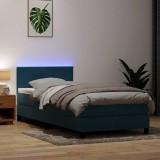 VidaXL Pat box spring cu saltea, albastru &icirc;nchis, 100x210 cm, catifea