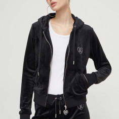 Juicy Couture bluza femei, culoarea negru, cu glugă, cu imprimeu