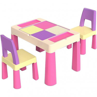 Set masa lego si 2 scaune, cu spatiu de depozitare, roz, buz foto