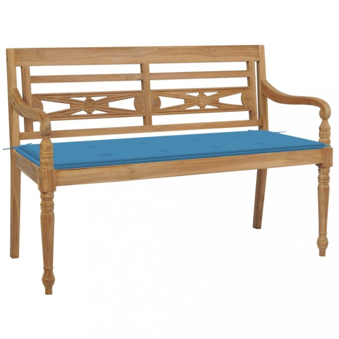 vidaXL Bancă Batavia cu pernă albastră, 120 cm, lemn masiv de tec 3062158