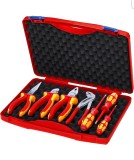 Set profesional scule electrician 7 piese in cutie, Knipex Red 00 21 15, 275 mm, unelte VDE izolate, organizare compacta, constructie robusta, origina