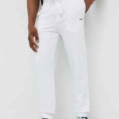 HUGO pantaloni de trening din bumbac culoarea alb, uni 50489617