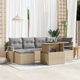 Set de Sofa pentru Grădină vidaXL 7 Piese cu Perne Bej Răchită Poli, Sofa pentru Grădină vidaXL 2-Locuri cu Perne Bej Răchită Poli