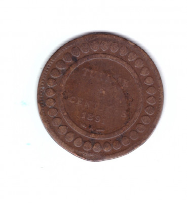 Moneda Tunisia 5 centimes 1891, uzata, lovita pe cant foto