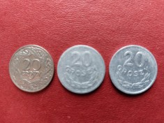 Lot monede 20 groszy ani 1923,1949,1963 Polonia.