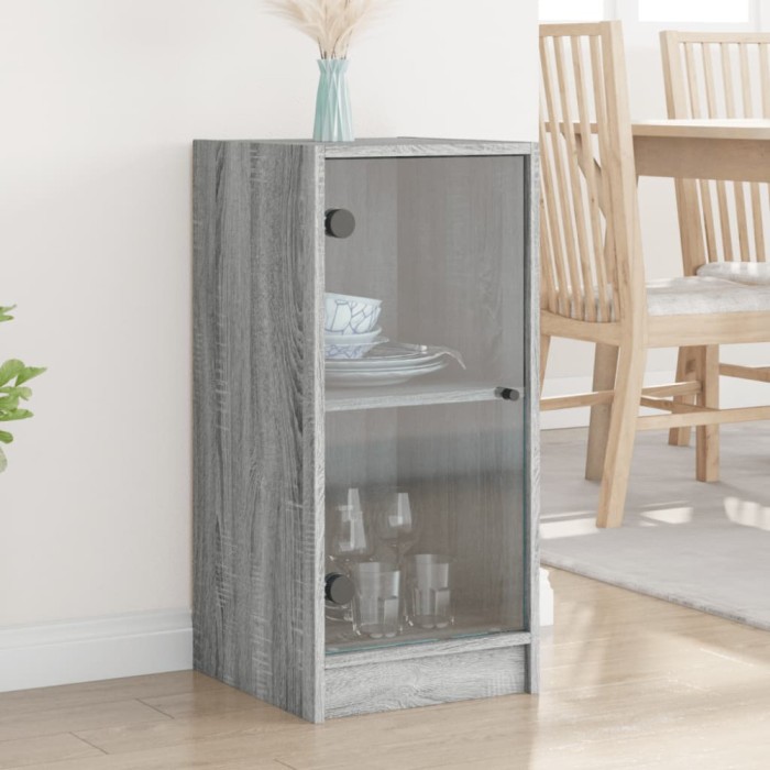 vidaXL Dulap lateral cu uși din sticlă, gri sonoma, 35x37x75,5 cm 836404