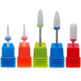 Cumpara ieftin Set 5 capete ceramice pentru freza electrica unghii, tija 2.35 mm, 1.5 x 1.5 x 7 cm, pentru gel si semipermanenta