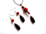 Set bijuterii howlite rosu si negru, set colier si cercei 33306