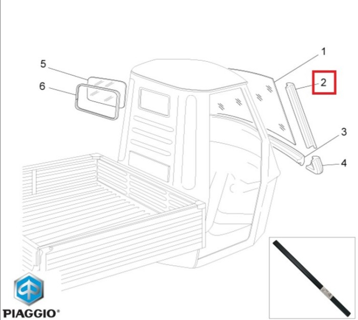 Cheder lateral dreapta-stanga fixare parbriz original Piaggio Ape 50 (09-16) - Ape 50 Euro 4 (18-22) - Ape Mix (98-08) 2T AC 50cc