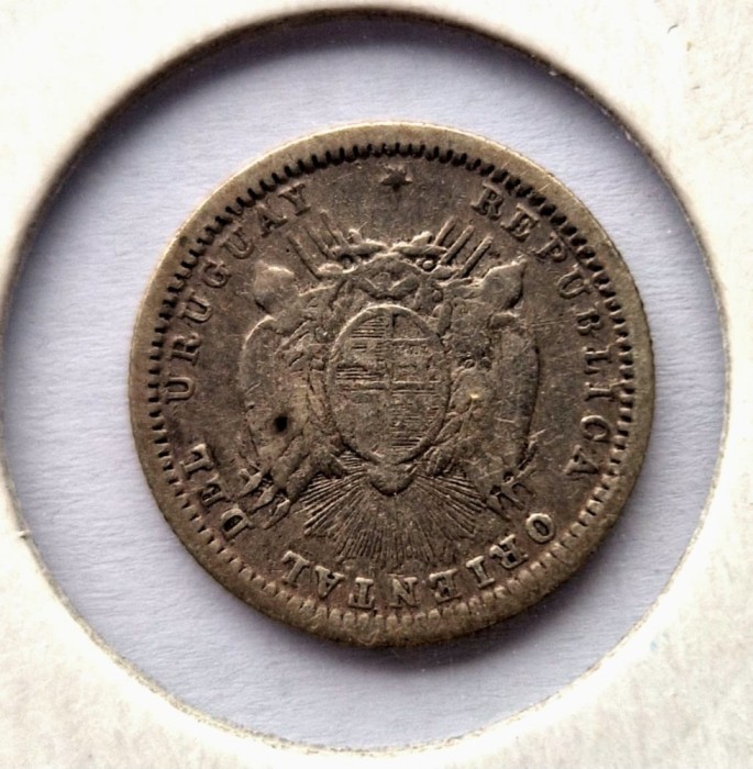Uruguay 10 Centesimo 1877 moneda din argint km # 26 AG. 835 tiraj mic