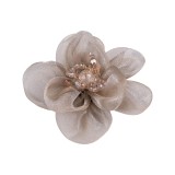Floare din organza cu margele pentru cusut sau lipit pe haine, diametru 6 cm, Bej, Crisalida
