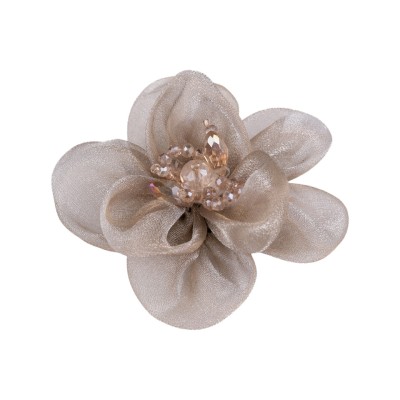 Floare din organza cu margele pentru cusut sau lipit pe haine, diametru 6 cm, Bej foto