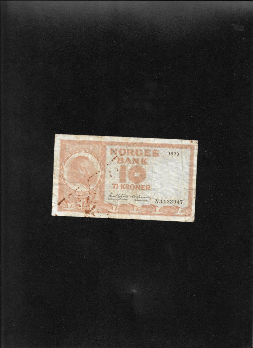 Norvegia 10 coroane kroner 1973 seria1123947 uzata