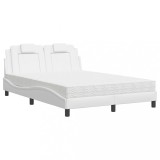 Cumpara ieftin Pat, Viana, cu saltea, alb, 140x200 cm, piele ecologica