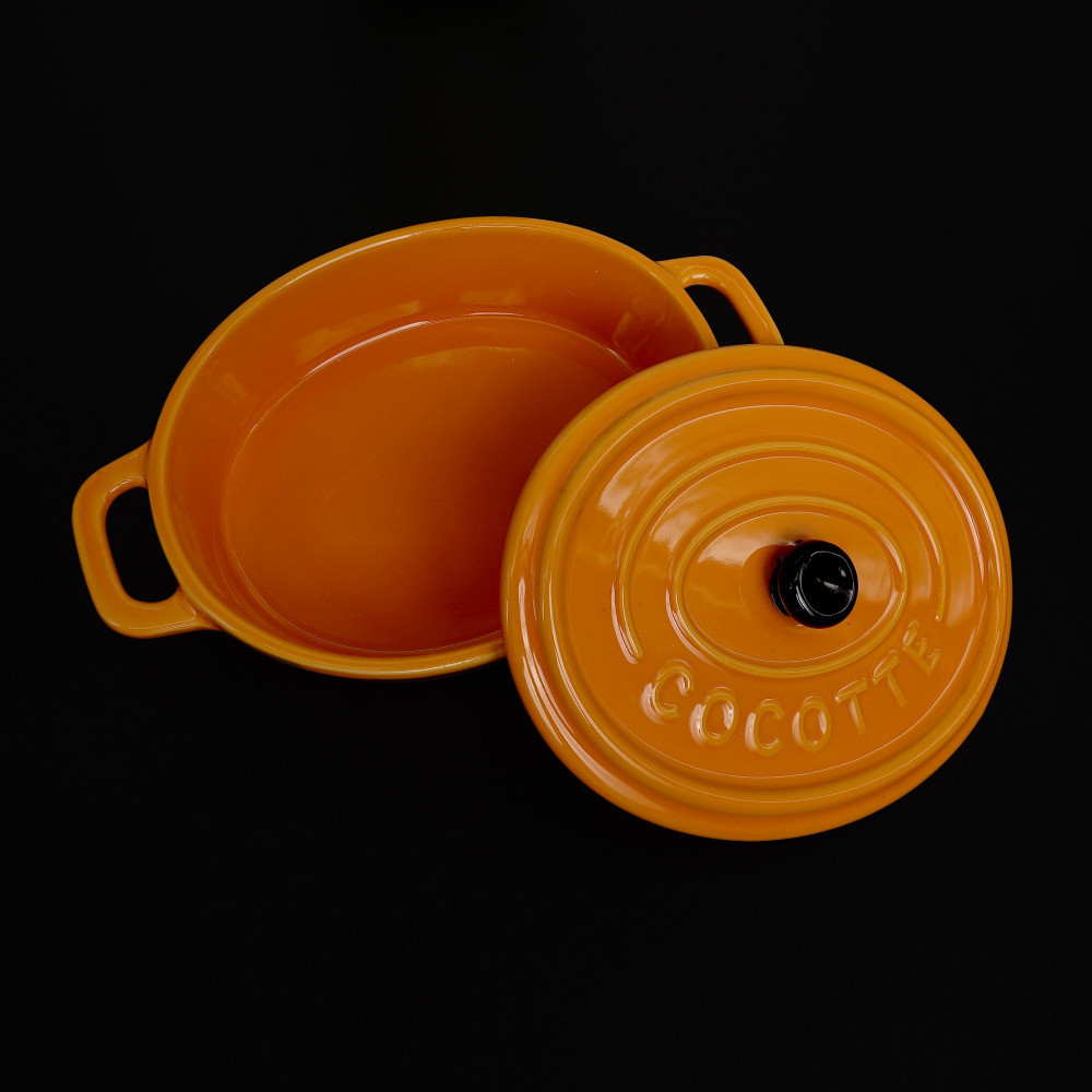 Vas ceramic antiaderent cu capac Cocotte, oval, 21x13.5x5 cm, Portocaliu |  Okazii.ro