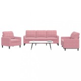 VidaXL Set de canapele cu perne, 3 piese, roz, catifea