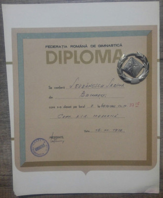 Campionatele RSR Moderna 1972//diploma si medalie FRG, Sabina Serbanescu Macovei foto