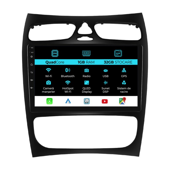 Navigatie Dedicata Mercedes C-Class W203 CLK W209 (2000 - 2005), 9Inch, 1Gb Ram, 32Gb Stocare, Carplay