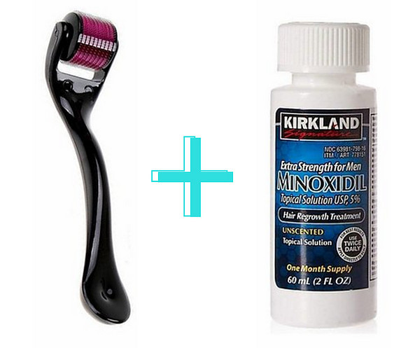 Minoxidil Kirkland 5%, 1 Luna Aplicare +Dermaroller, Tratament Pentru Barba / Scalp