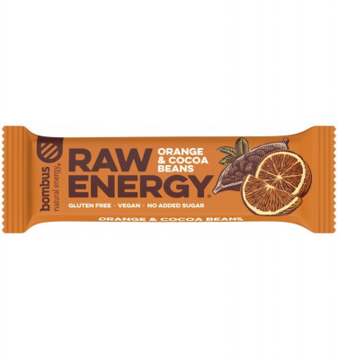 Baton proteic Raw Energy cu portocale si boabe de cacao, 50g Bombus foto