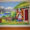 Tablou cusut Goblen vechi inramat lucrat manual peisaj la tara taranca cu galeti apa rama lemn fara sticla 45.5x34.5