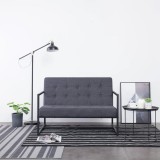 VidaXL Canapea cu 2 locuri și brațe, gri &icirc;nchis, oțel și material textil