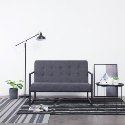 vidaXL Canapea cu 2 locuri și brațe, gri &amp;icirc;nchis, oțel și material textil foto