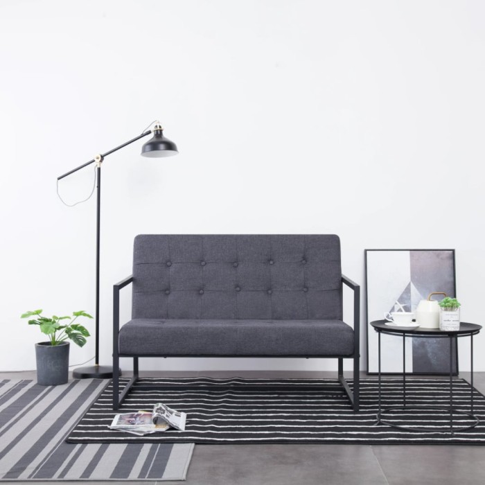vidaXL Canapea cu 2 locuri și brațe, gri &icirc;nchis, oțel și material textil