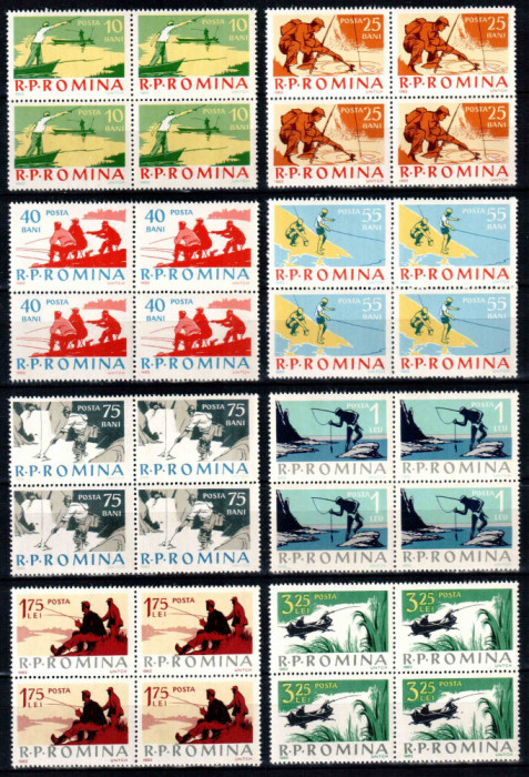 Romania 1962, LP 544, Pescuitul sportiv, seria in blocuri de 4, MNH!