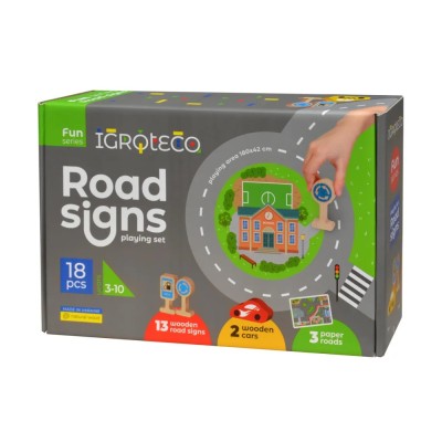 Set de joaca din lemn - Semne de circulatie 18 piese foto