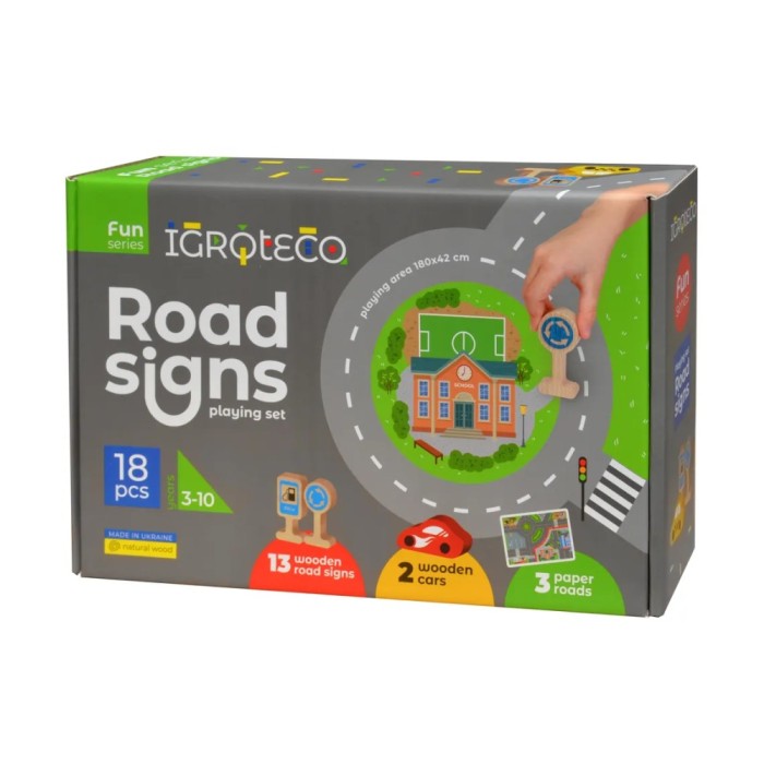 Set de joaca din lemn - Semne de circulatie 18 piese