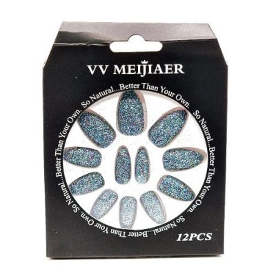 Set 12 Unghii False cu Sclipici, VV Meijiaer, Verde foto