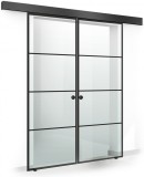 Usa culisanta Boss &reg; Duo Black model Park negru, 95+95x215 cm, sticla Gri securizata, glisanta in ambele directii, Modern Glass Art