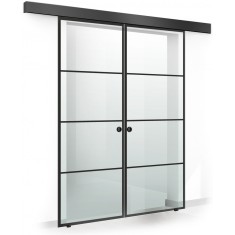 Usa culisanta Boss &reg; Duo Black model Park negru, 60+60x215 cm, sticla Gri securizata, glisanta in ambele directii