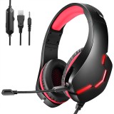 Casti gaming J10 3,5 mm, USB 40 mm RGB stereo cu fir, microfon, LED,, Casti cu microfon, Analog