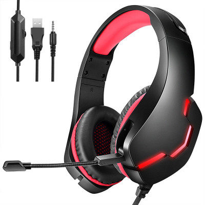 Casti gaming J10 3,5 mm, USB 40 mm RGB stereo cu fir, microfon, LED, foto