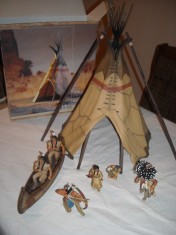 Schleich - lot 6 indieni Sioux cu cort si canoe foto